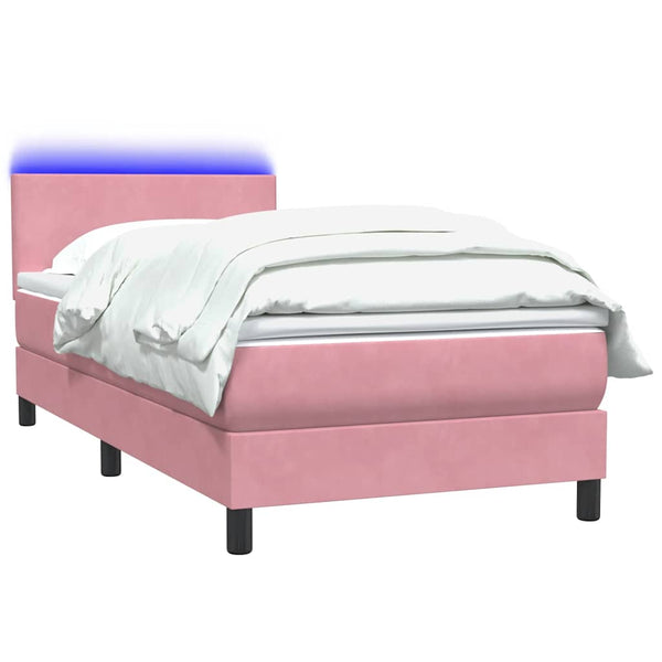 vidaXL Box Spring Bed with Mattress & LED Pink 80x220 cm Velvet