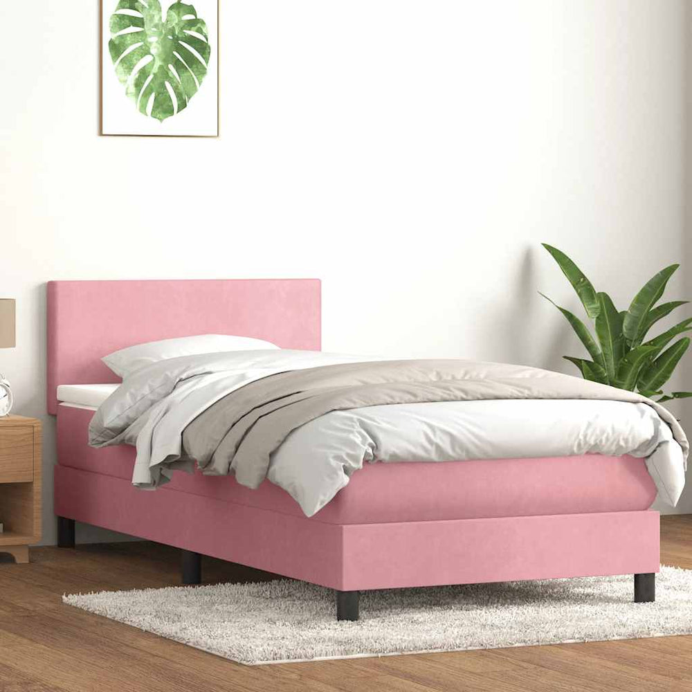 vidaXL Box Spring Bed with Mattress & LED Pink 80x220 cm Velvet