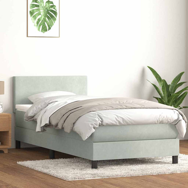 vidaXL Box Spring Bed with Mattress & LED Light Grey 90x220 cm Velvet