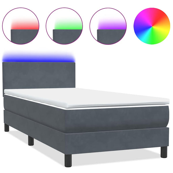 vidaXL Box Spring Bed with Mattress & LED Dark Grey 90x220 cm Velvet