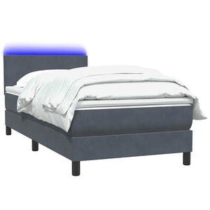 vidaXL Box Spring Bed with Mattress & LED Dark Grey 90x220 cm Velvet