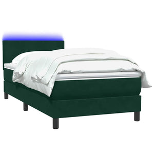 vidaXL Box Spring Bed with Mattress & LED Dark Green 90x220 cm Velvet