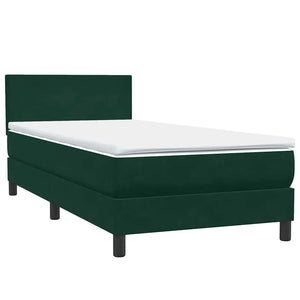 vidaXL Box Spring Bed with Mattress & LED Dark Green 90x220 cm Velvet