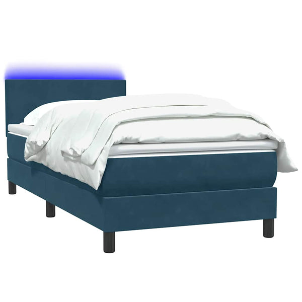vidaXL Box Spring Bed with Mattress & LED Dark Blue 90x220 cm Velvet