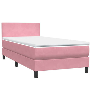 vidaXL Box Spring Bed with Mattress & LED Pink 90x220 cm Velvet