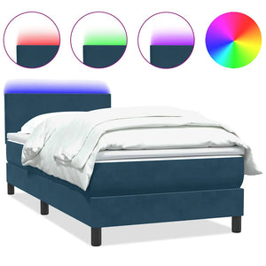 vidaXL Box Spring Bed with Mattress & LED Dark Blue 100x220 cm Velvet
