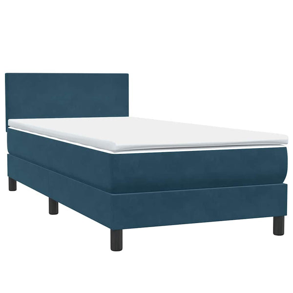 vidaXL Box Spring Bed with Mattress & LED Dark Blue 100x220 cm Velvet