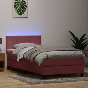 vidaXL Box Spring Bed with Mattress & LED Pink 100x220 cm Velvet