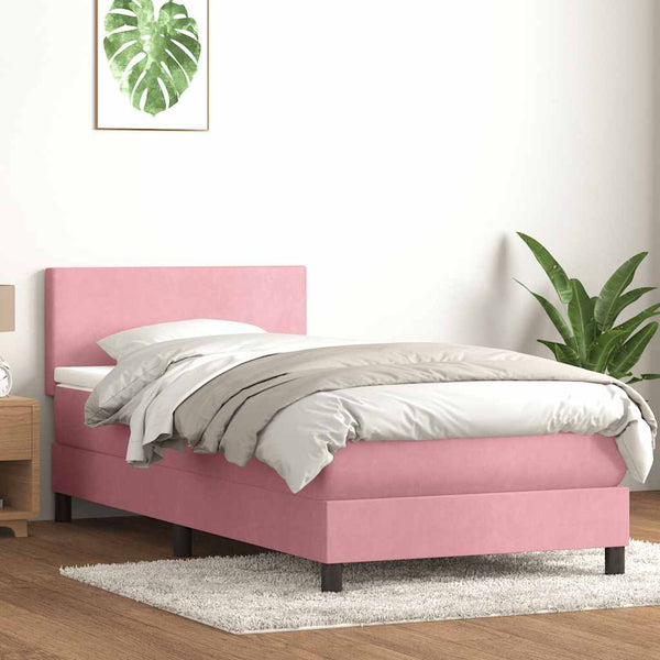 vidaXL Box Spring Bed with Mattress & LED Pink 100x220 cm Velvet