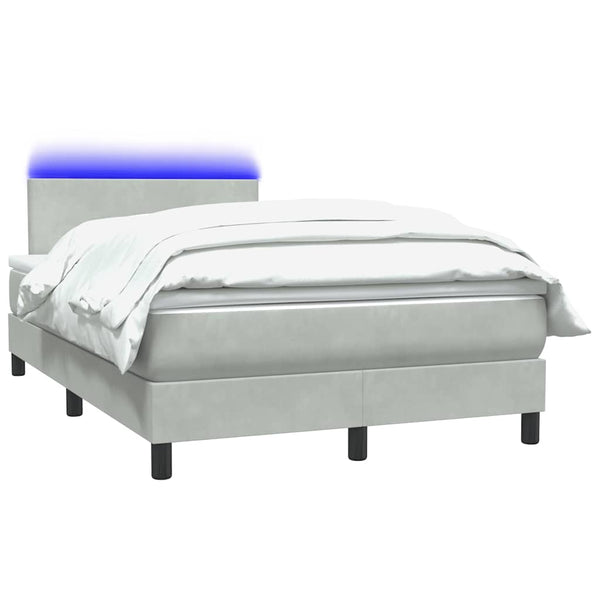 vidaXL Box Spring Bed with Mattress & LED Light Grey 120x220 cm Velvet