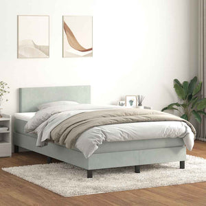 vidaXL Box Spring Bed with Mattress & LED Light Grey 120x220 cm Velvet