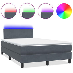 vidaXL Box Spring Bed with Mattress & LED Dark Grey 120x220 cm Velvet
