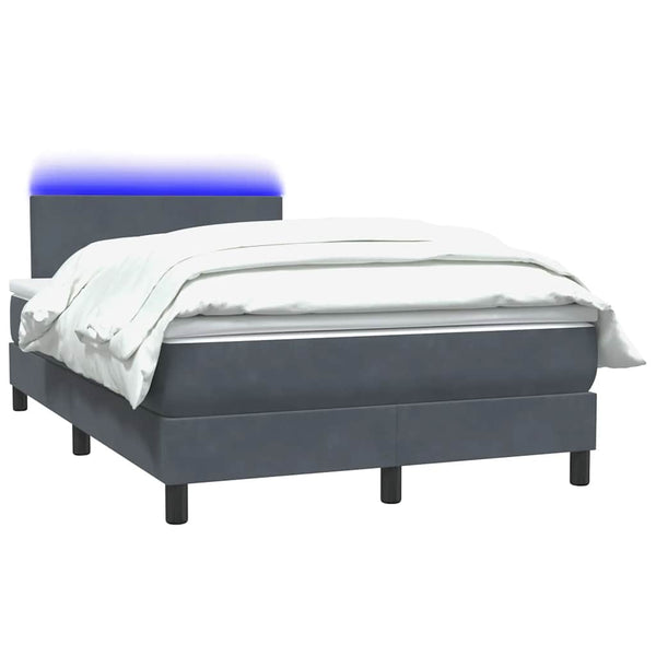 vidaXL Box Spring Bed with Mattress & LED Dark Grey 120x220 cm Velvet