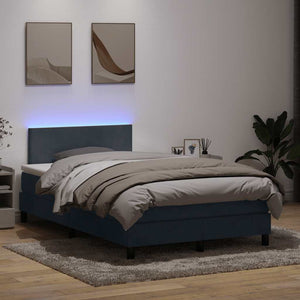 vidaXL Box Spring Bed with Mattress & LED Dark Grey 120x220 cm Velvet