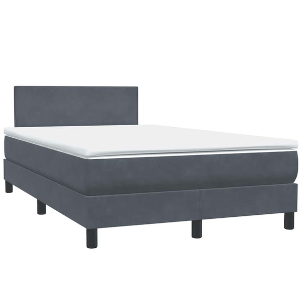 vidaXL Box Spring Bed with Mattress & LED Dark Grey 120x220 cm Velvet