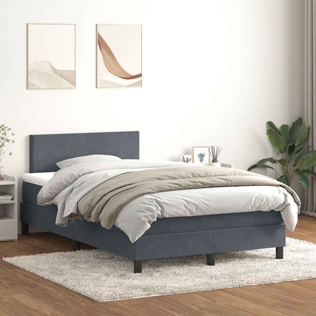 vidaXL Box Spring Bed with Mattress & LED Dark Grey 120x220 cm Velvet