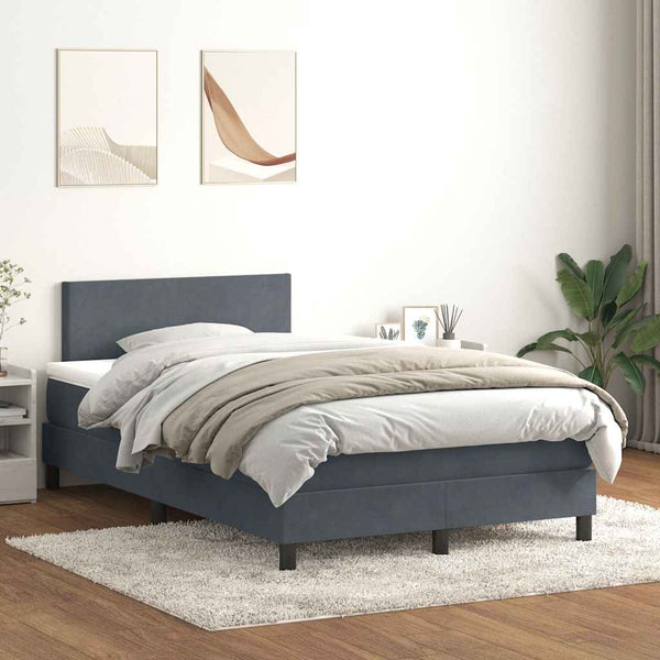 vidaXL Box Spring Bed with Mattress & LED Dark Grey 120x220 cm Velvet