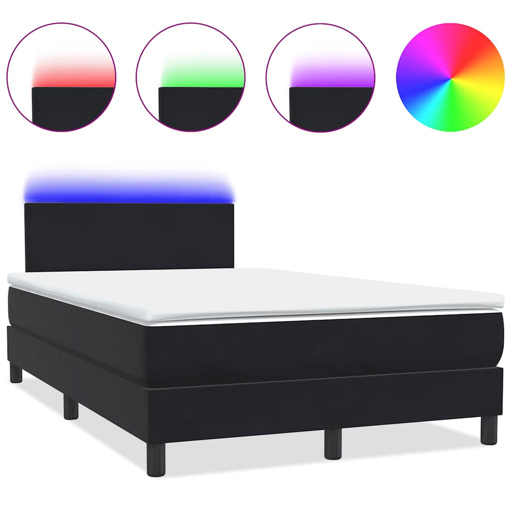 vidaXL Box Spring Bed with Mattress & LED Black 120x220 cm Velvet