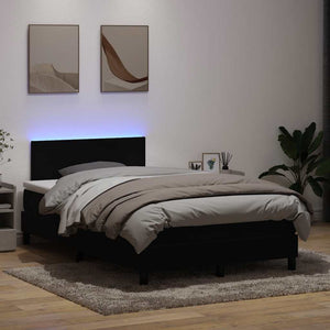 vidaXL Box Spring Bed with Mattress & LED Black 120x220 cm Velvet