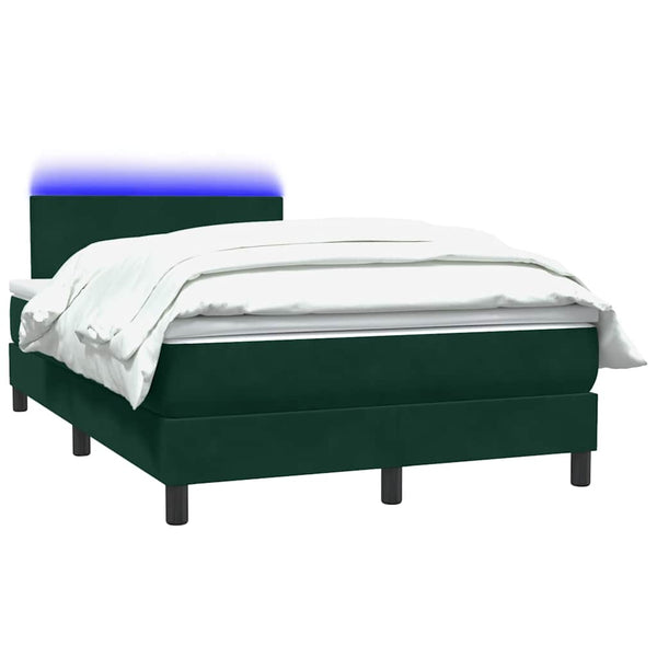 vidaXL Box Spring Bed with Mattress & LED Dark Green 120x220 cm Velvet