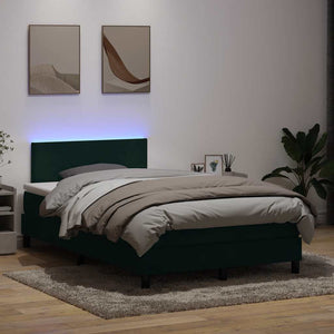 vidaXL Box Spring Bed with Mattress & LED Dark Green 120x220 cm Velvet