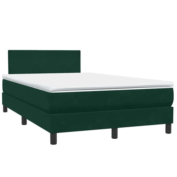 vidaXL Box Spring Bed with Mattress & LED Dark Green 120x220 cm Velvet