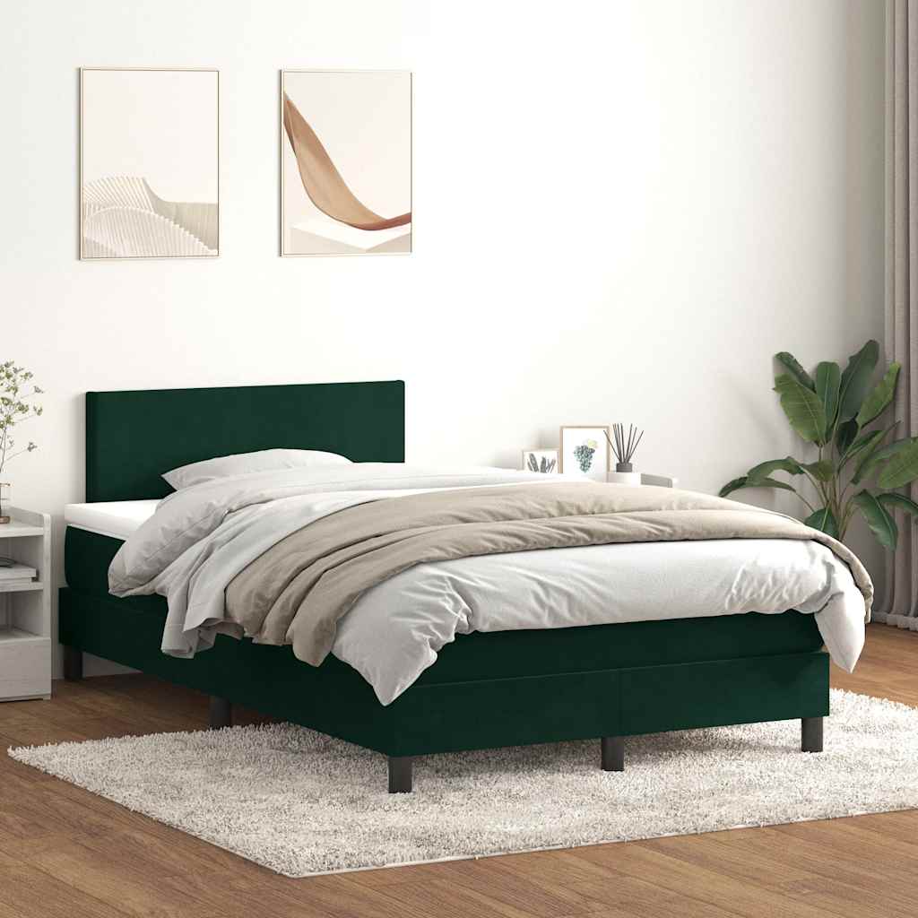 vidaXL Box Spring Bed with Mattress & LED Dark Green 120x220 cm Velvet