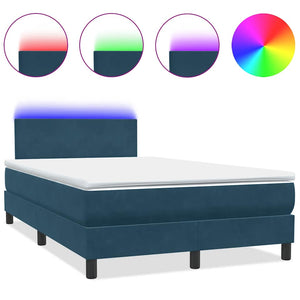 vidaXL Box Spring Bed with Mattress & LED Dark Blue 120x220 cm Velvet
