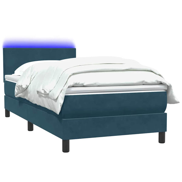 vidaXL Box Spring Bed with Mattress & LED Dark Blue 120x220 cm Velvet