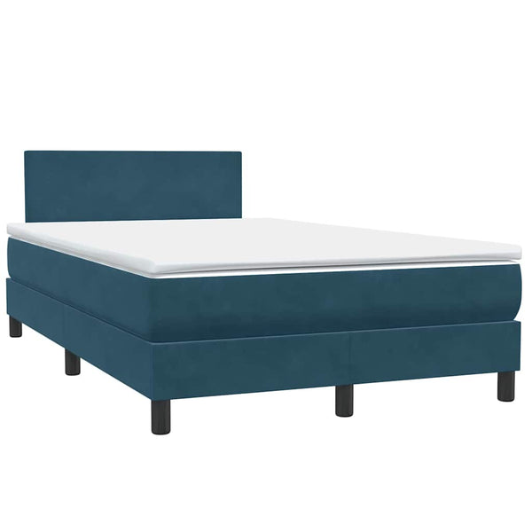 vidaXL Box Spring Bed with Mattress & LED Dark Blue 120x220 cm Velvet