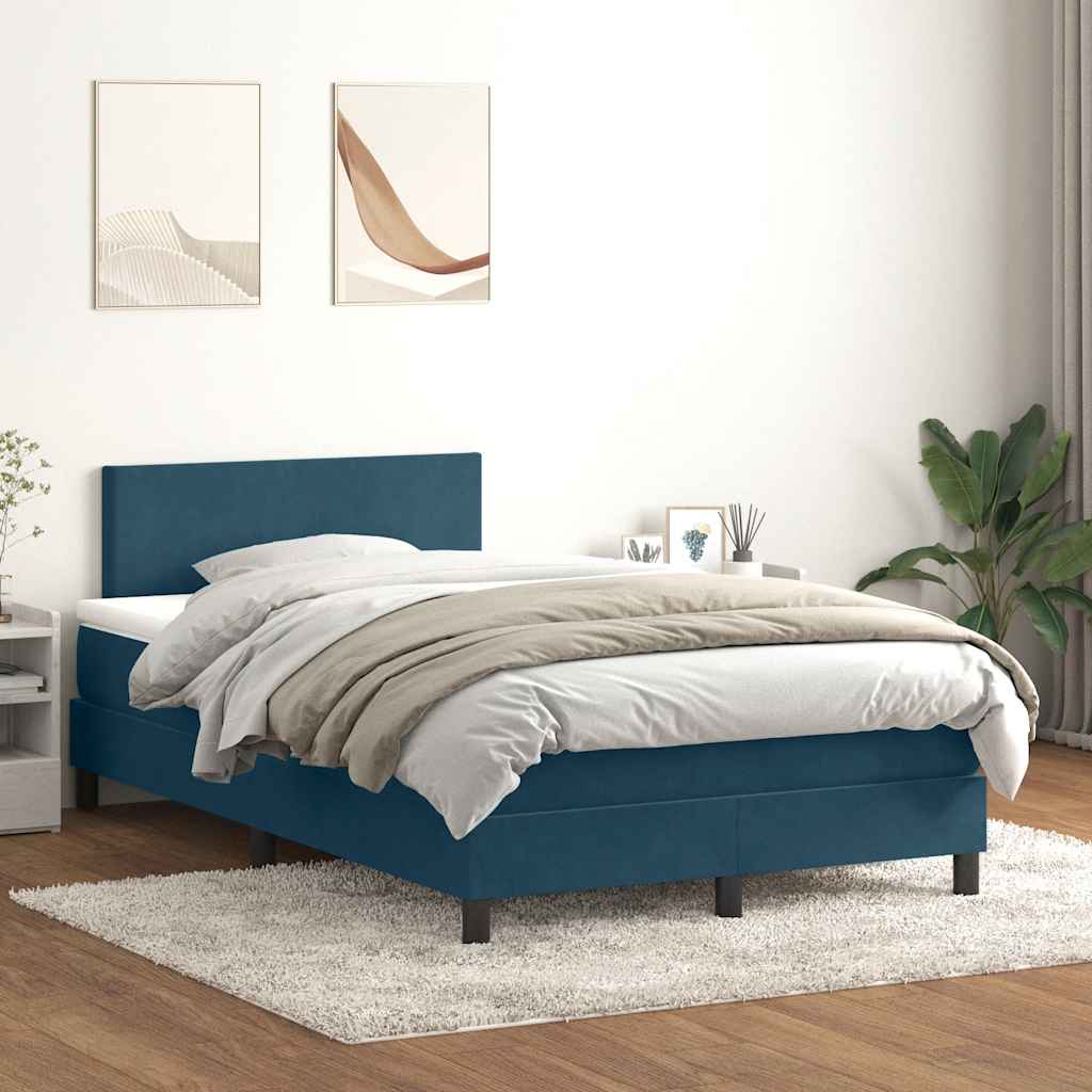vidaXL Box Spring Bed with Mattress & LED Dark Blue 120x220 cm Velvet