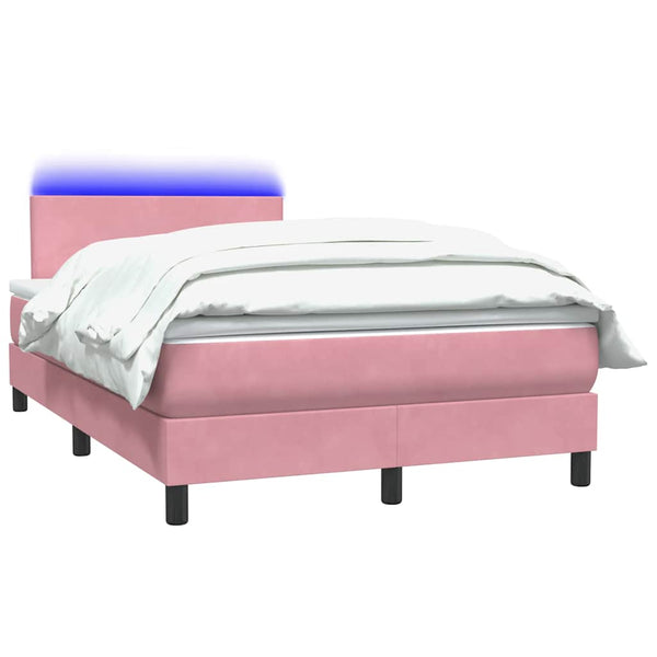 vidaXL Box Spring Bed with Mattress & LED Pink 120x220 cm Velvet