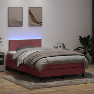 vidaXL Box Spring Bed with Mattress & LED Pink 120x220 cm Velvet