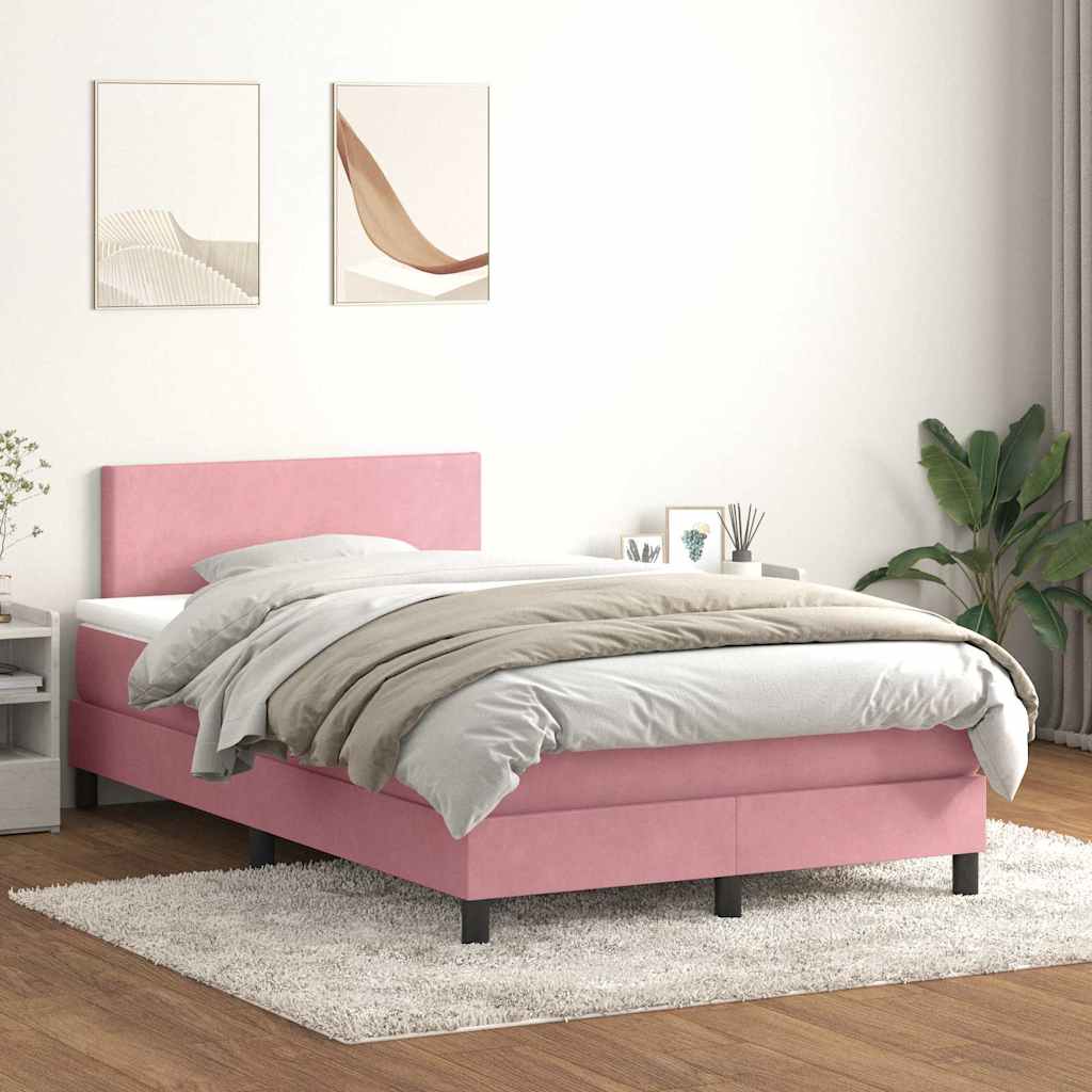 vidaXL Box Spring Bed with Mattress & LED Pink 120x220 cm Velvet