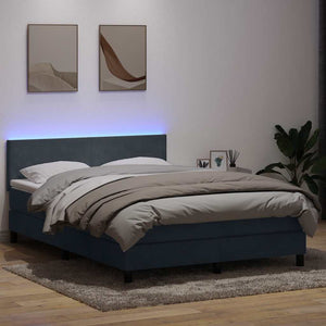 vidaXL Box Spring Bed with Mattress & LED Dark Gray 140x220 cm Velvet
