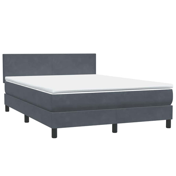 vidaXL Box Spring Bed with Mattress & LED Dark Gray 140x220 cm Velvet