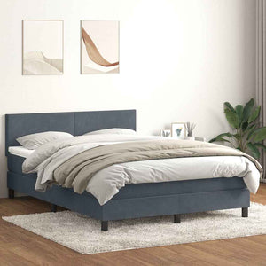 vidaXL Box Spring Bed with Mattress & LED Dark Gray 140x220 cm Velvet