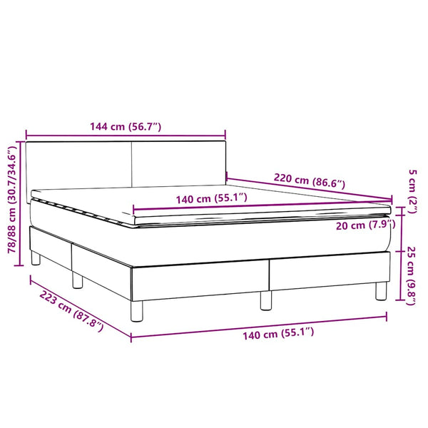 vidaXL Box spring bed with mattress & LED Black 140x220 cm Velvet