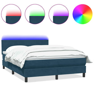 vidaXL Box Spring Bed with Mattress & LED Dark Blue 140x220 cm Velvet