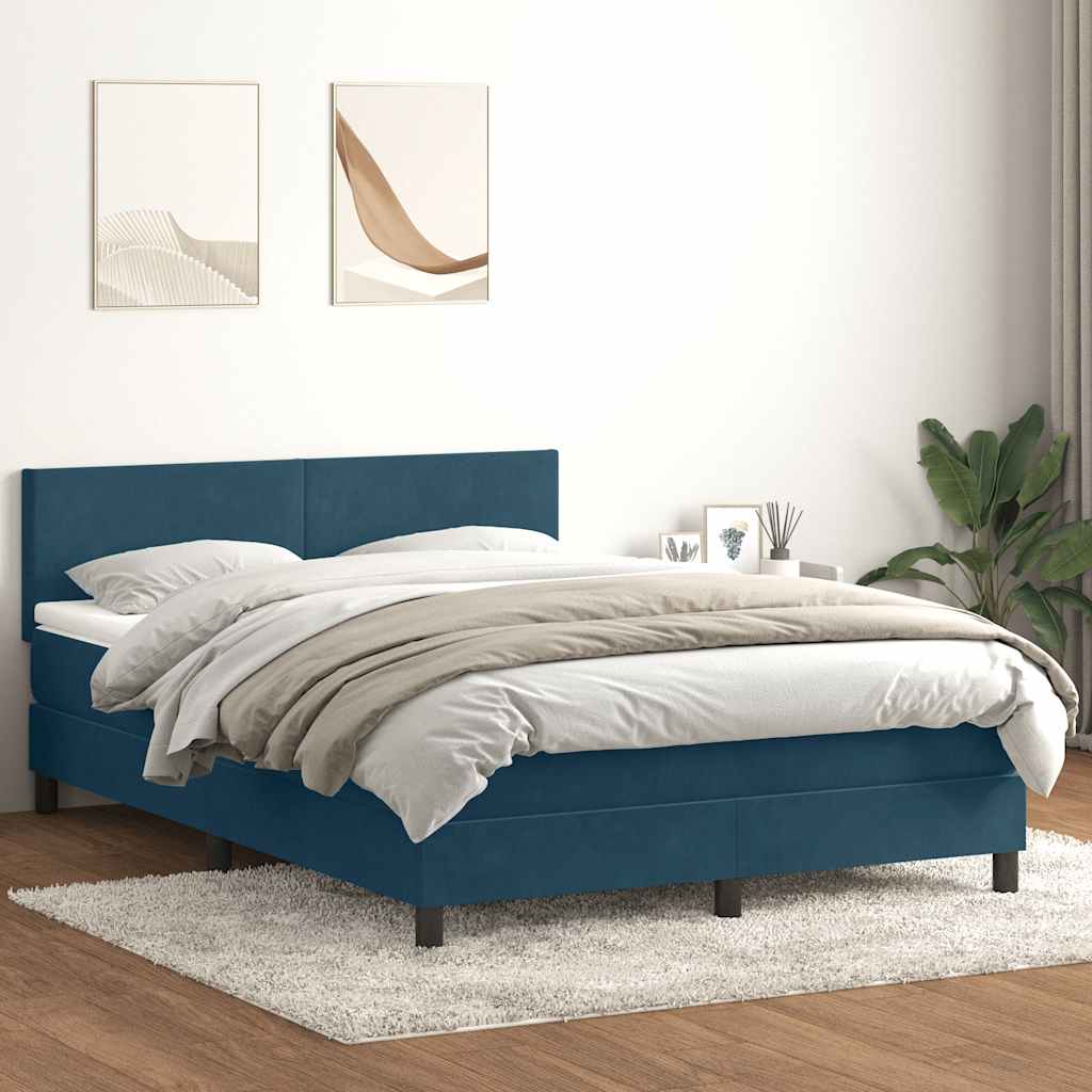 vidaXL Box Spring Bed with Mattress & LED Dark Blue 140x220 cm Velvet