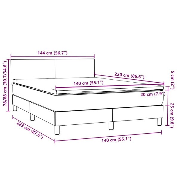 vidaXL Box Spring Bed with Mattress & LED Pink 140x220 cm Velvet