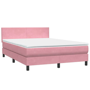 vidaXL Box Spring Bed with Mattress & LED Pink 140x220 cm Velvet