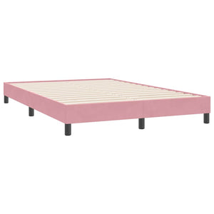 vidaXL Box Spring Bed with Mattress & LED Pink 140x220 cm Velvet
