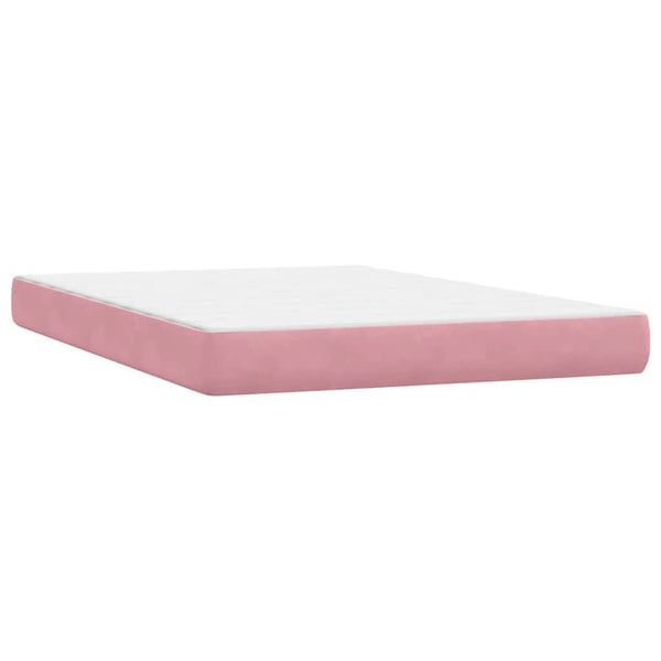 vidaXL Box Spring Bed with Mattress & LED Pink 140x220 cm Velvet