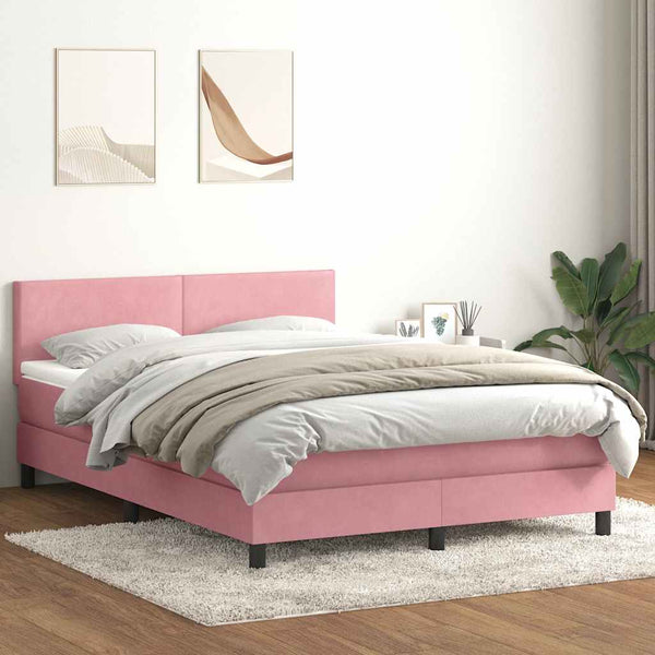 vidaXL Box Spring Bed with Mattress & LED Pink 140x220 cm Velvet