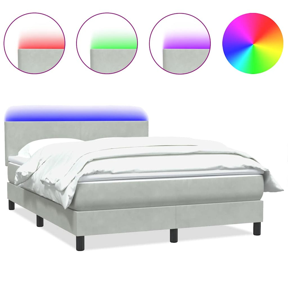 vidaXL Box Spring Bed with Mattress & LED Light Grey 160x220 cm Velvet