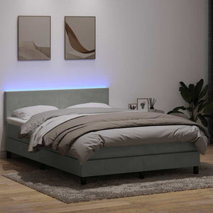 vidaXL Box Spring Bed with Mattress & LED Light Grey 160x220 cm Velvet