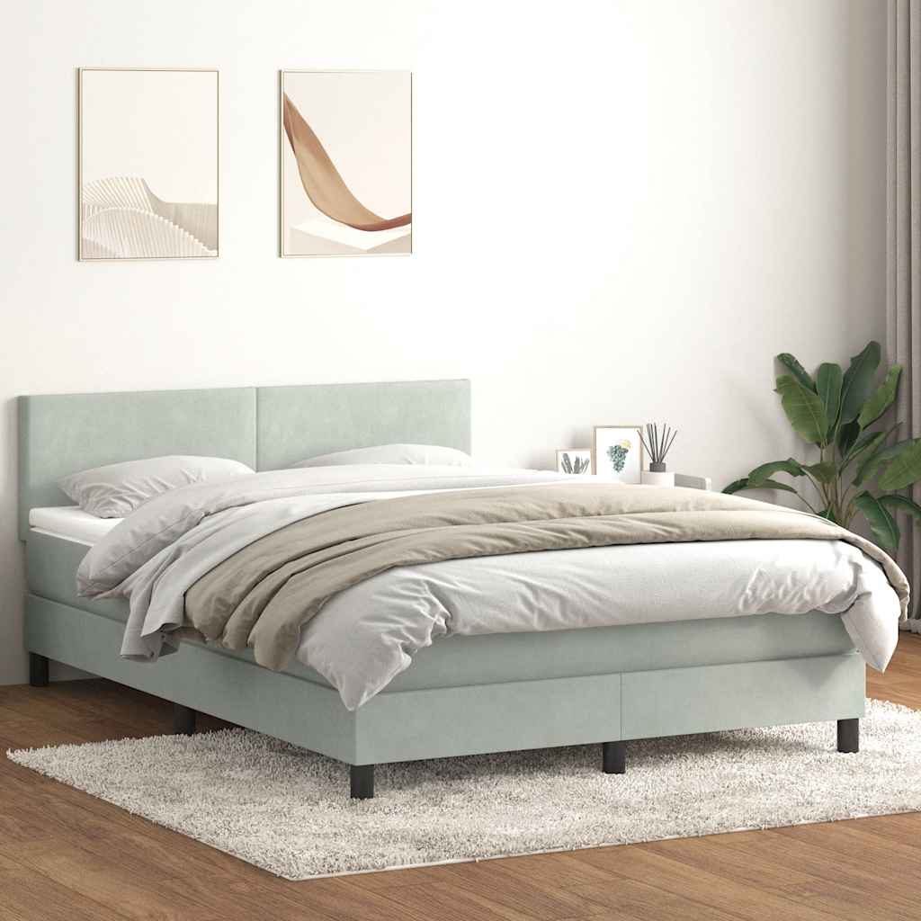 vidaXL Box Spring Bed with Mattress & LED Light Grey 160x220 cm Velvet