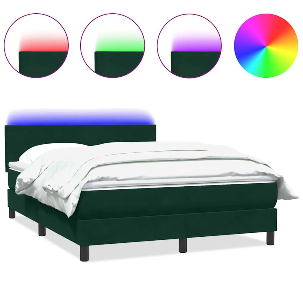 vidaXL Box Spring Bed with Mattress & LED Dark Green 160x220 cm Velvet