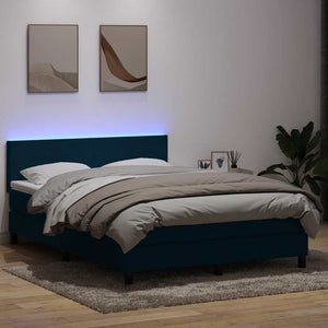 vidaXL Box Spring Bed with Mattress & LED Dark Blue 160x220 cm Velvet